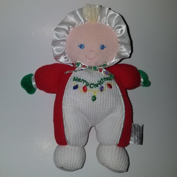 Merry Christmas Baby Doll Lovey Rattle 7.5" Plush Toy Blond Soft Dreams - Picture 1 of 5